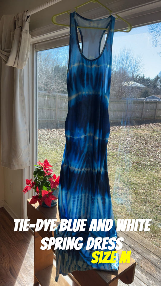 Blue tie-dye maxi dress